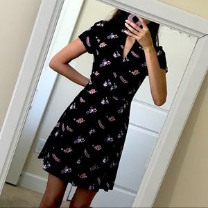 Black floral mid sleeve dress